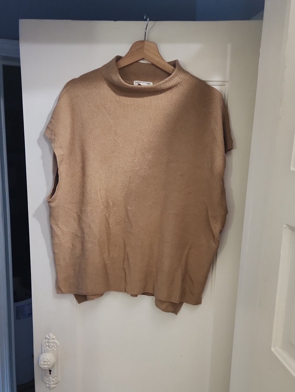 Christian Seriano XL Camel Funnelneck Knit Sweater Vest